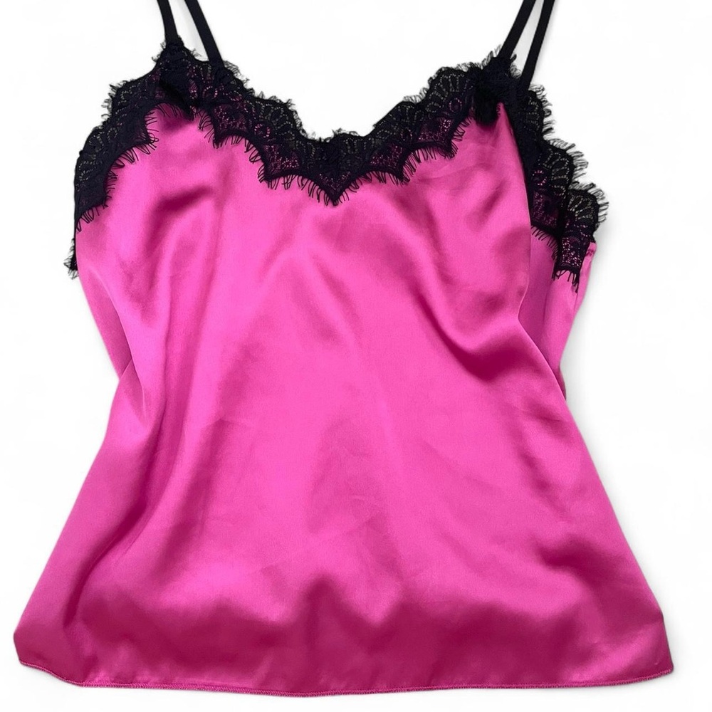 Pink and black satin lace cami top